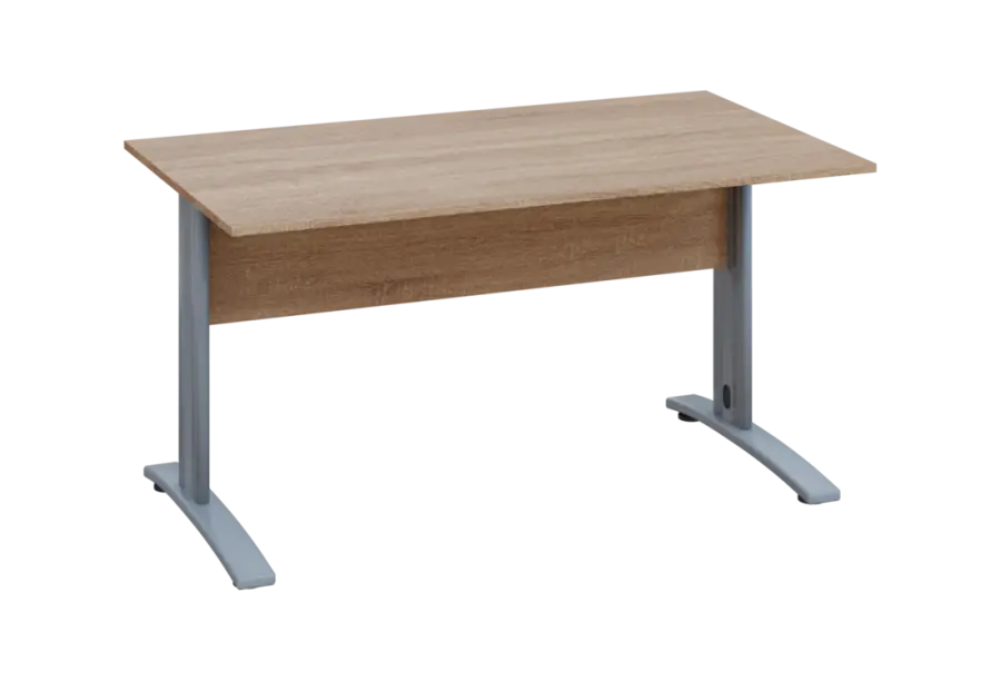 EPK 18 - 14 stůl kancelářský, kovová podnož stříbrná, deska 18 mm, široký 1400 mm, dub bardolino